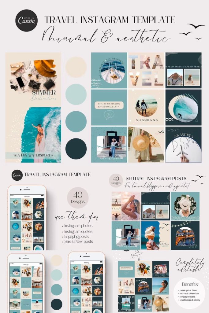 aesthetic beach story template ocean color palette instagram story template