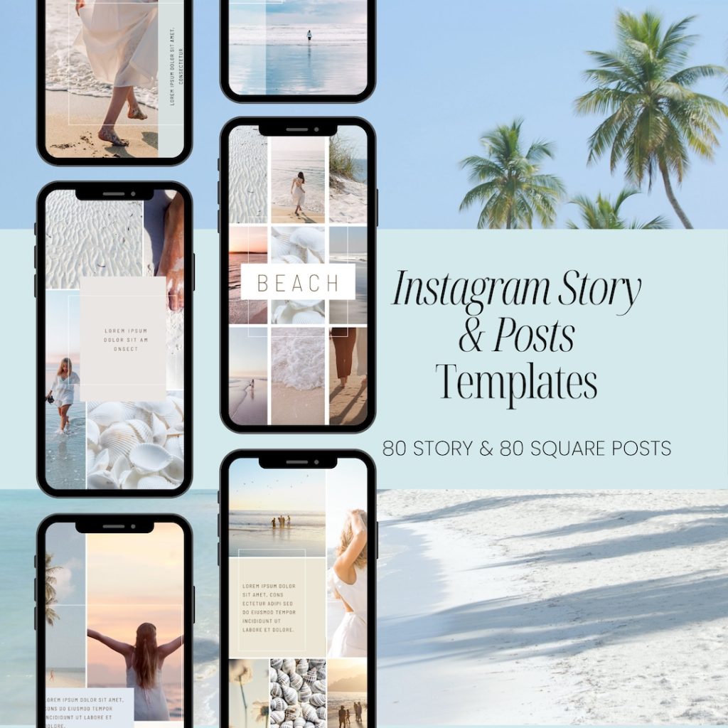 aesthetic beach story template tropical leaf beach story template