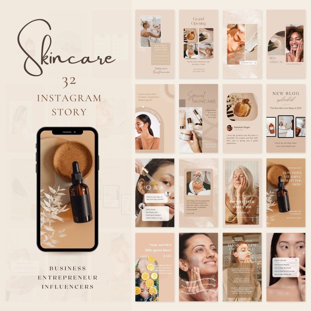aesthetic beauty instagram story template skincare routine story template flat lay