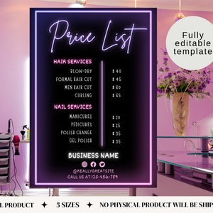 aesthetic beauty price list story template neon pink and blue glow effect for nail services