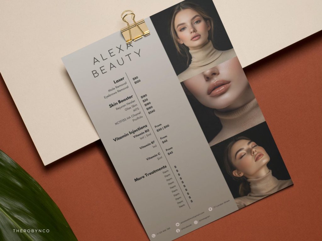aesthetic beauty price list story template polaroid cutout style with eyes and brows background