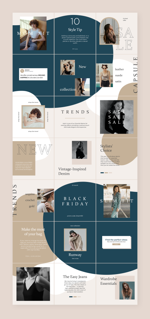 aesthetic blogger story template aesthetic Instagram story favorites grid with product photos and minimalist frames