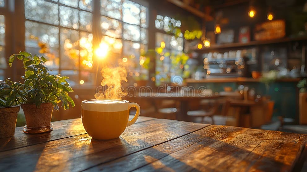 aesthetic cafe story template morning coffee at cafe table with sunrise