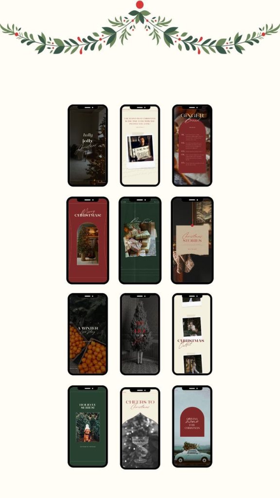 aesthetic christmas instagram story template cozy minimalist Christmas Instagram story template with greenery
