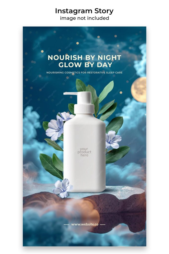 aesthetic daily life story template aesthetic nighttime routine Instagram story template with skincare products