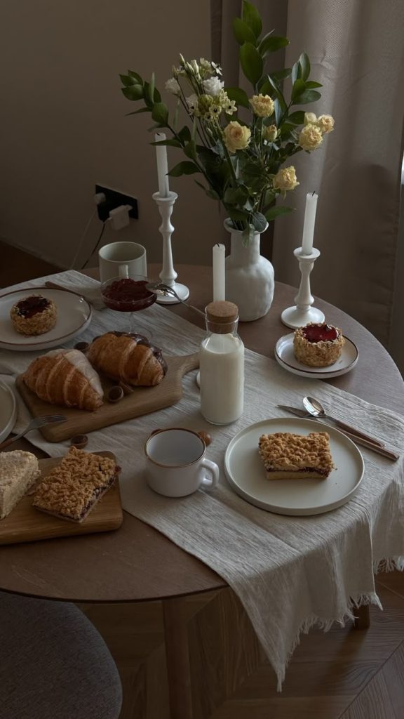 aesthetic day in my life story beautifully plated meal on wooden table with natural light