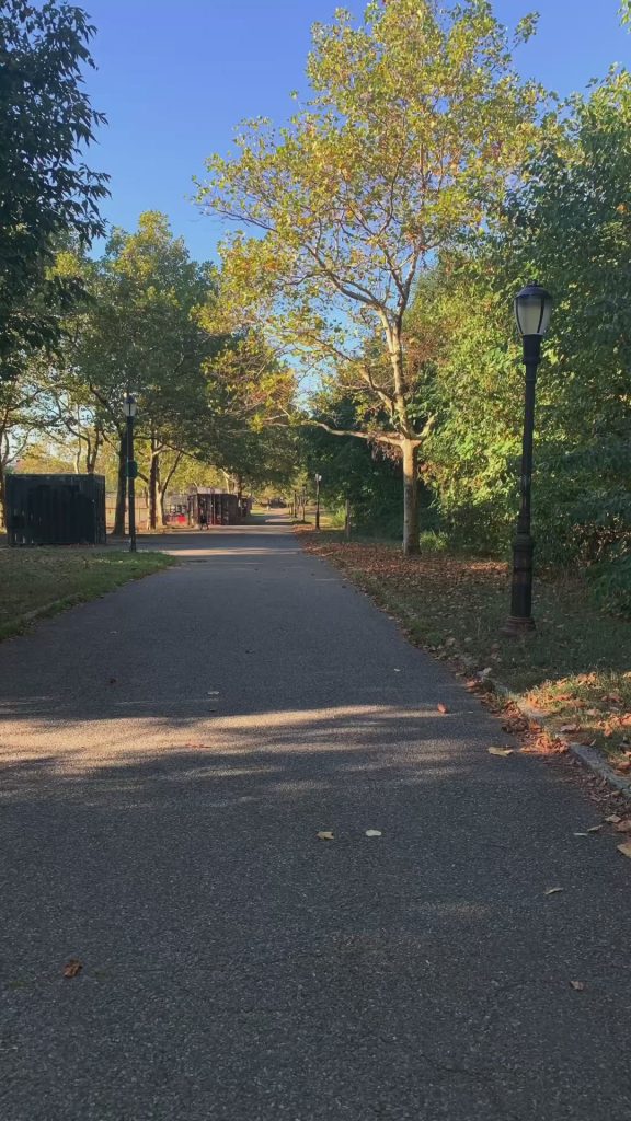 aesthetic day in my life story person walking on a path in park during golden hour