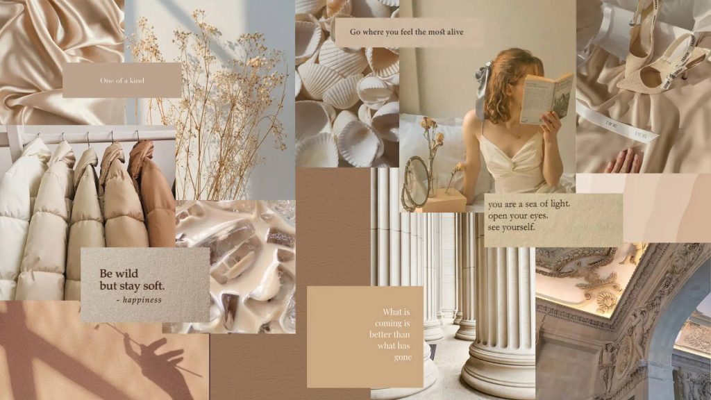 aesthetic design moodboard story inspirational quote on a beige background with botanical illustration
