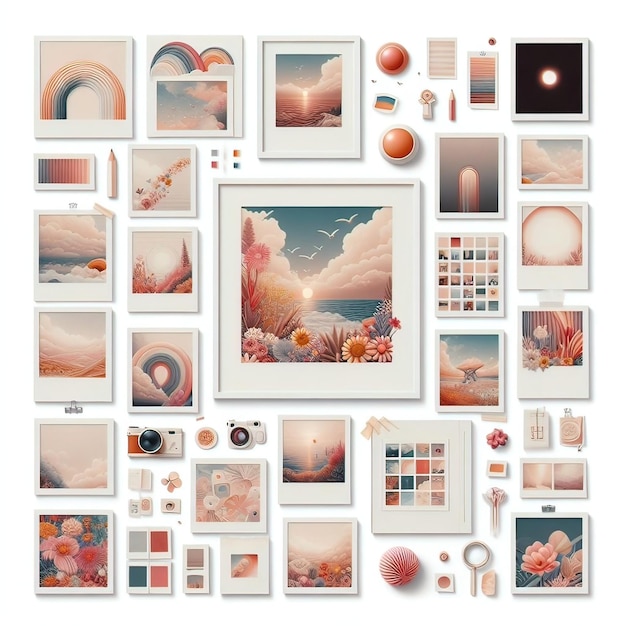 aesthetic design moodboard story moodboard grid layout with polaroid-style photos and frames