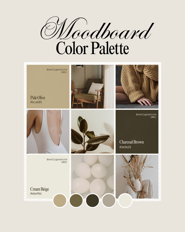 aesthetic design moodboard story neutral color palette swatches with beige and soft pink