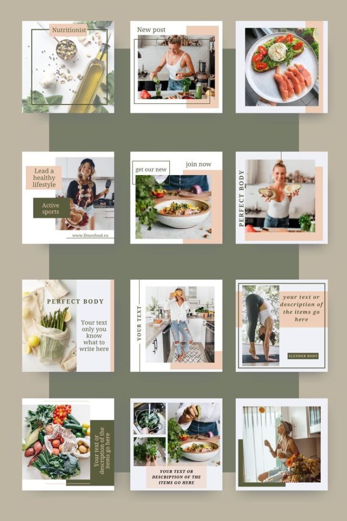 aesthetic fitness Instagram story template meal prep planner terracotta calendar grid