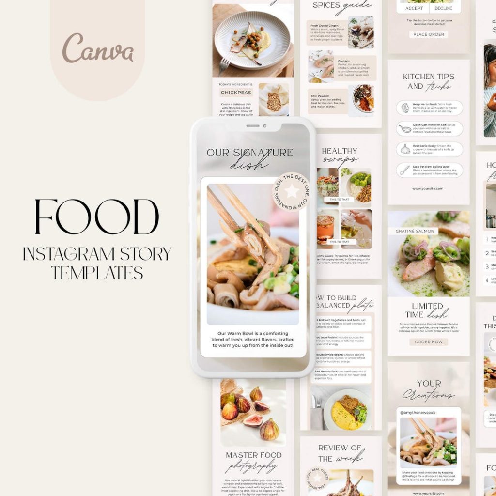 aesthetic food promo story template boho farmhouse instagram story template food wooden table rustic