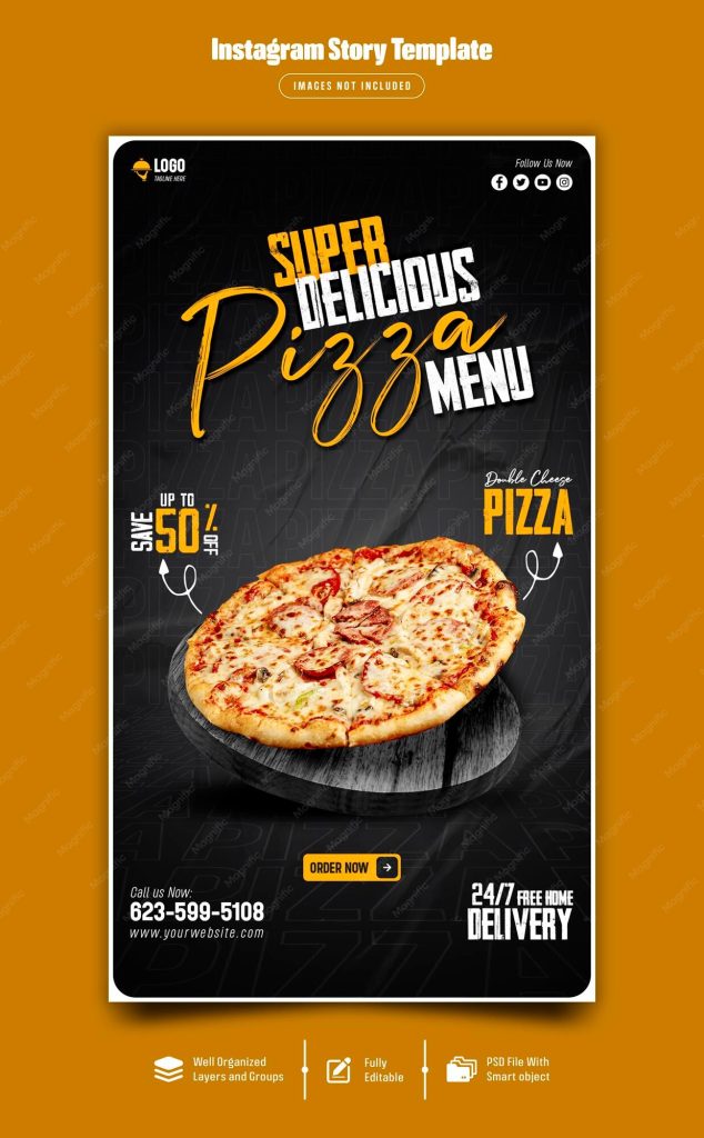 aesthetic food promo story template pizza instagram story template rustic chalkboard font wood oven