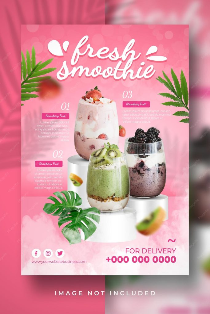 aesthetic food promo story template tropical smoothie bowl instagram story template neon colors palm leaves