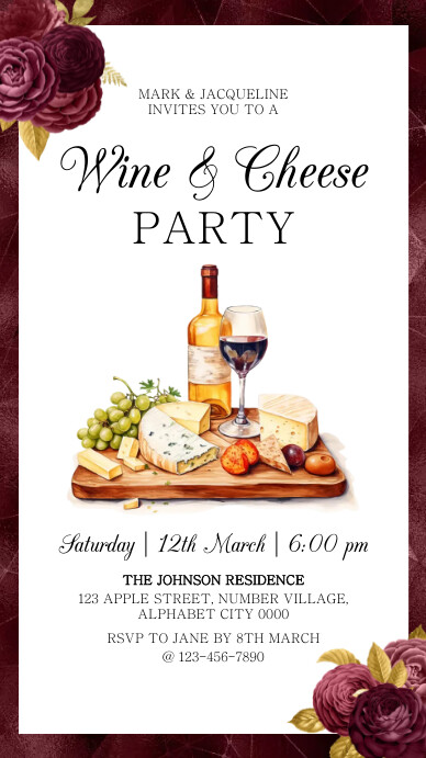 aesthetic food promo story template wine cheese board instagram story template gold accents serif font