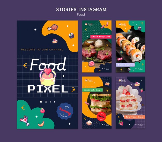 aesthetic food story template neon glow food Instagram story template