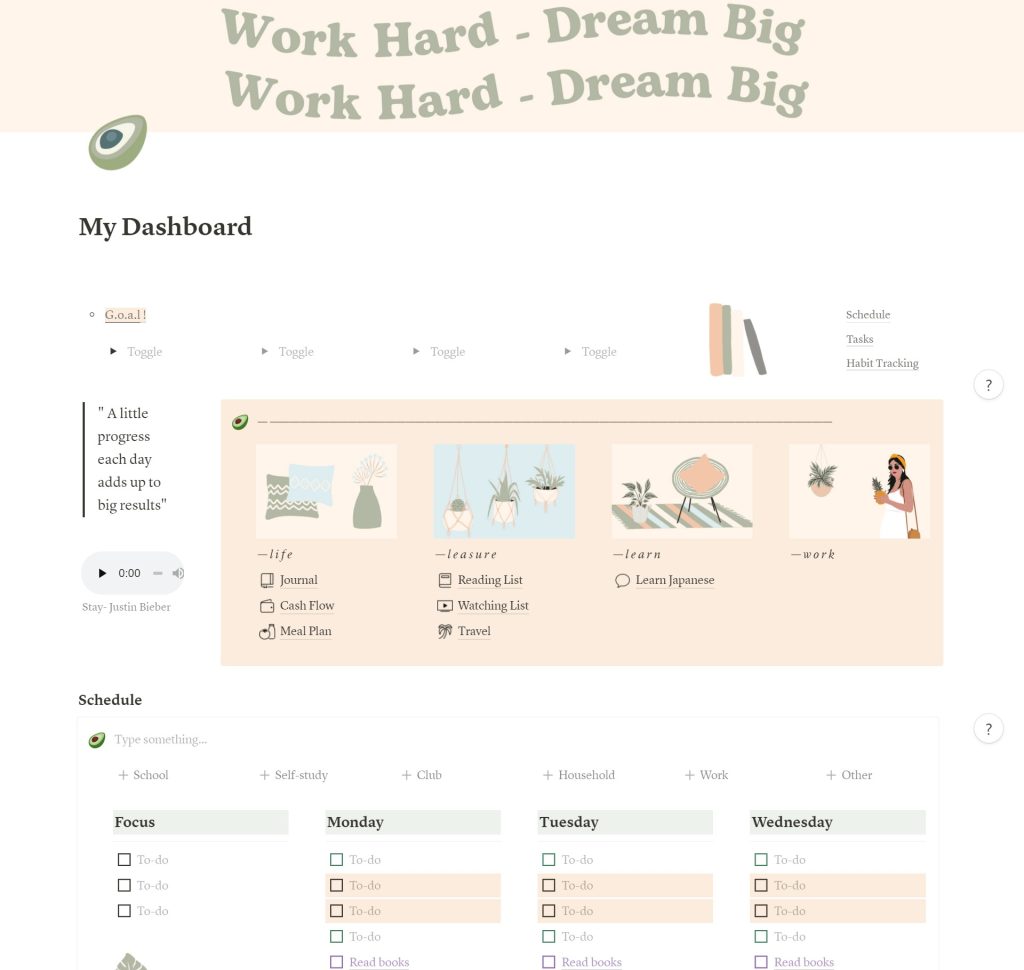 aesthetic goal tracker story template aesthetic customizable dashboard story template with multiple widgets