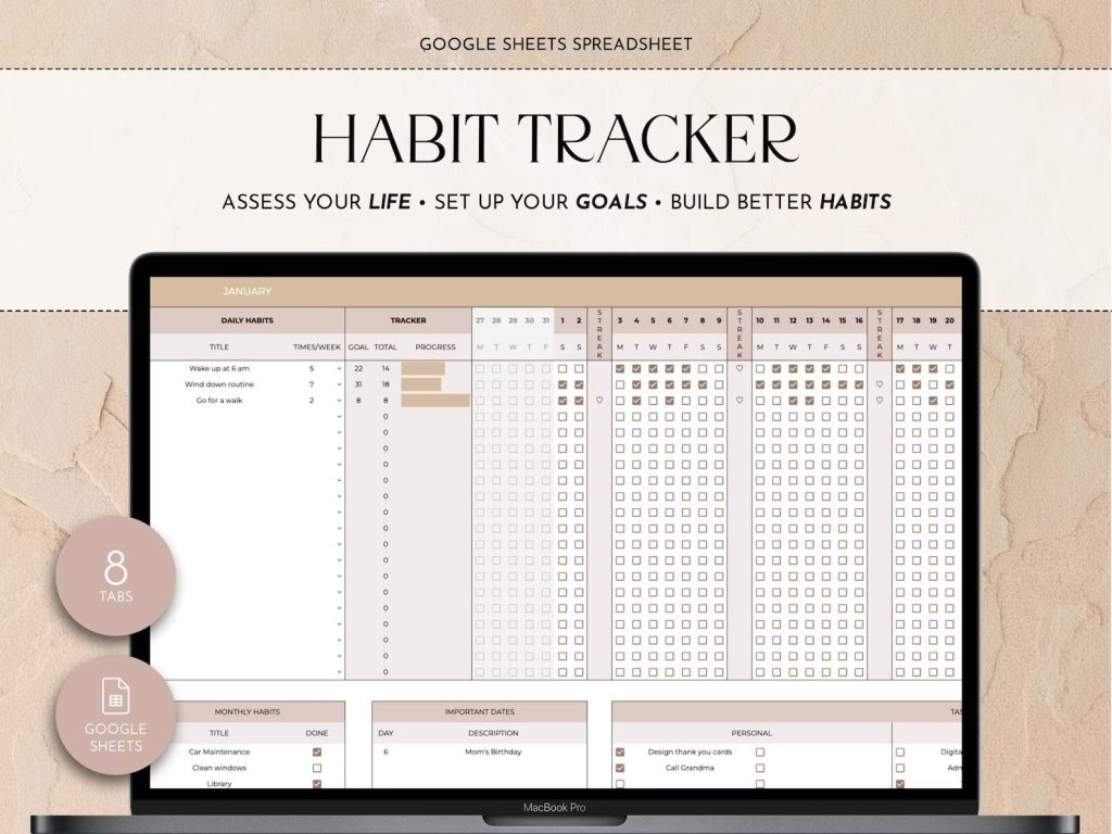 aesthetic goal tracker story template aesthetic habit tracker story template with checkboxes and progress bars