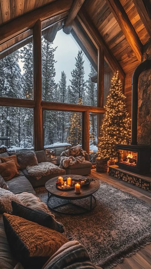 aesthetic holiday story template cozy cabin rustic wood plaid warm tones