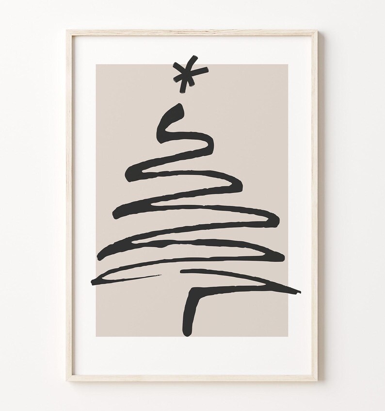 aesthetic holiday story template minimalist beige line art Christmas tree