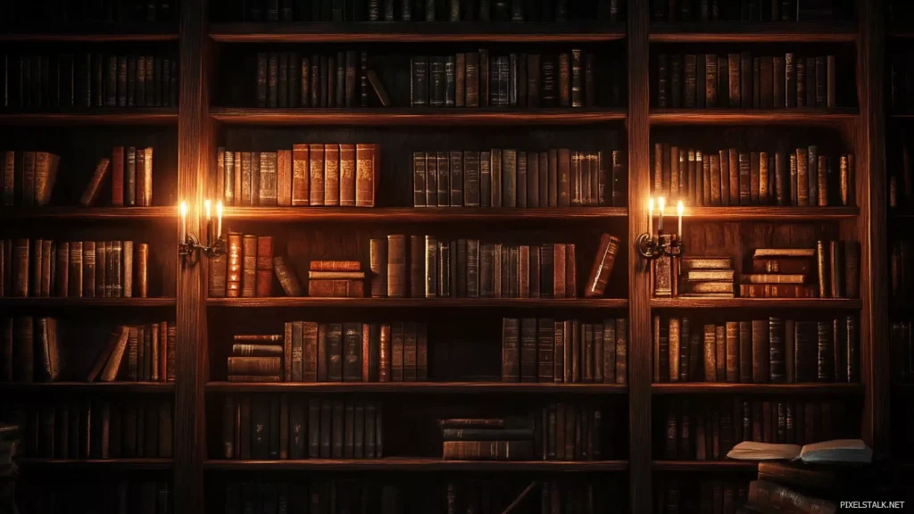 aesthetic ig story background moody dark academia background library bookshelves candle