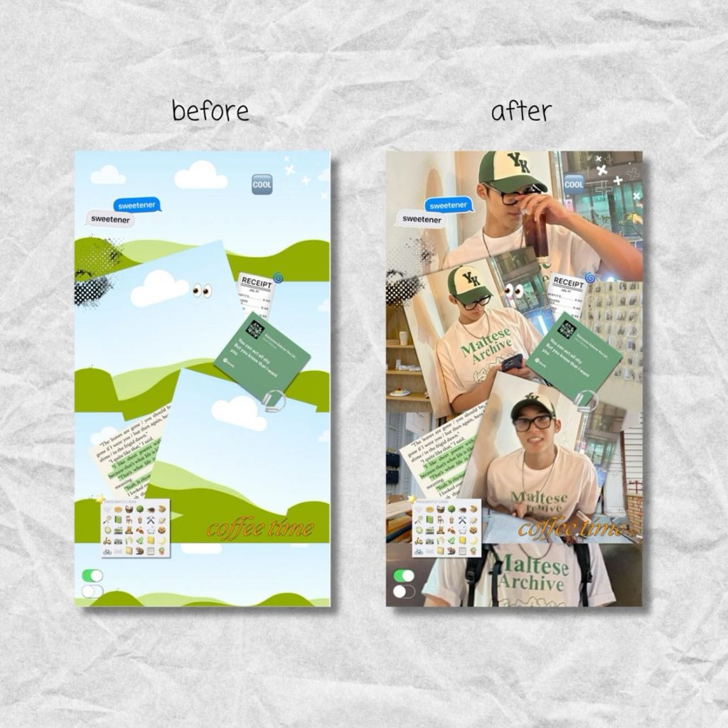 aesthetic ig story template Instagram story template with scrapbook paper texture and doodles