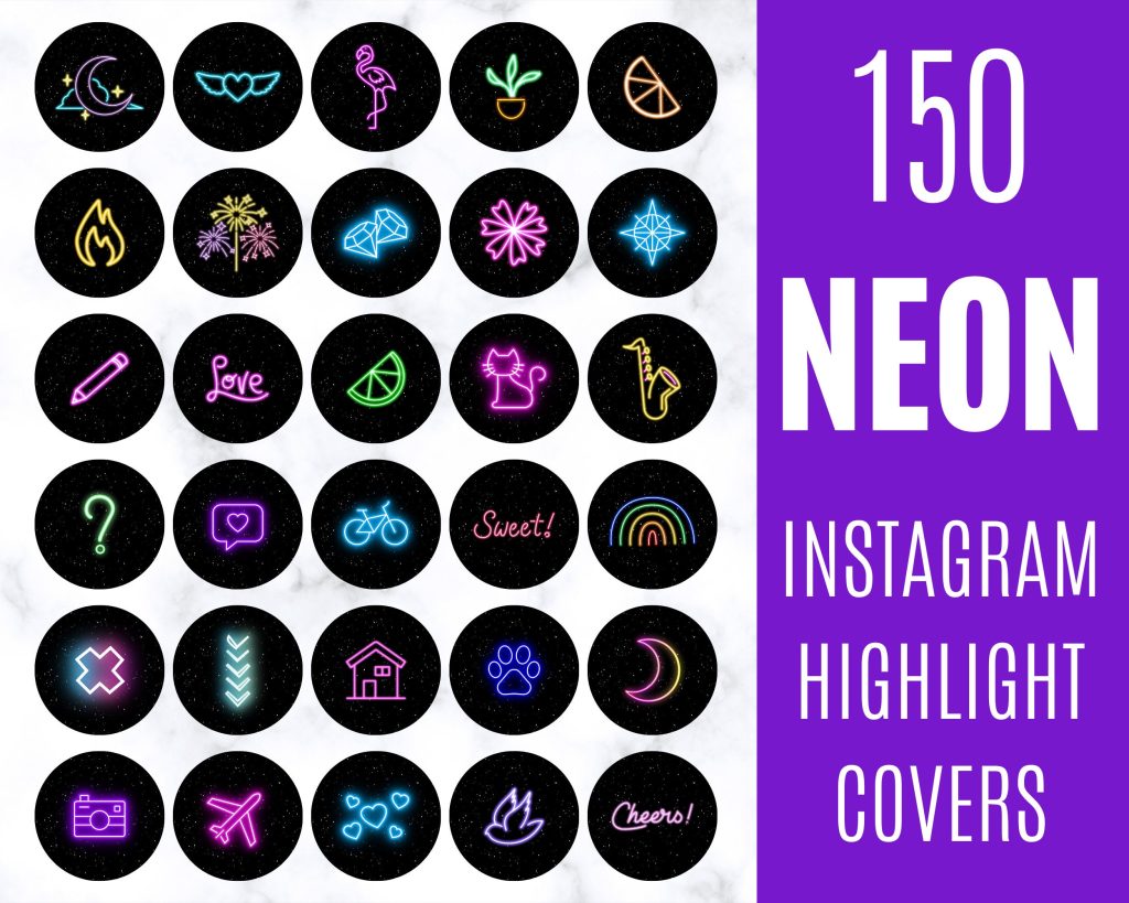 aesthetic instagram highlight template neon colored Instagram highlight cover icons