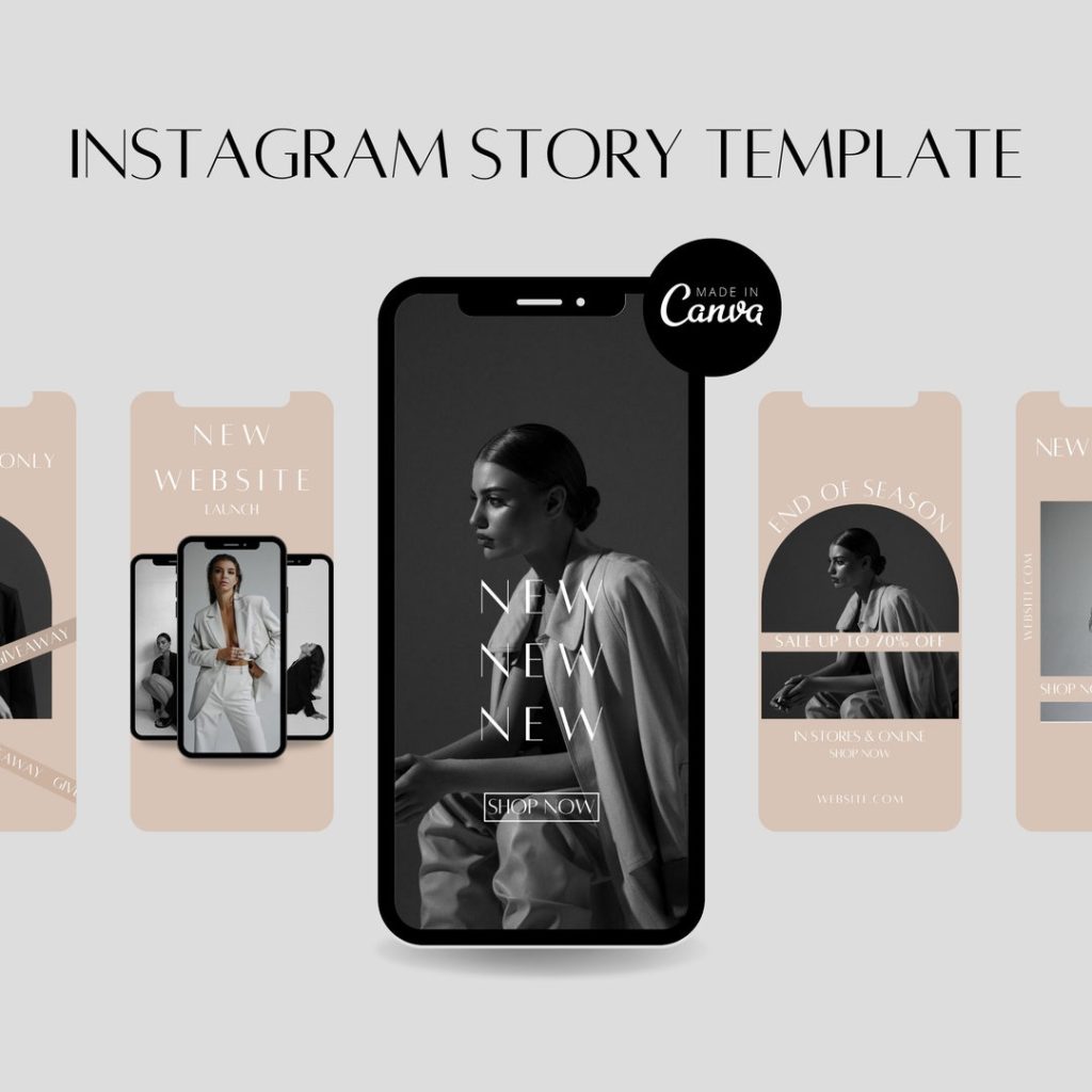 aesthetic Instagram story pack templates on smartphone screen