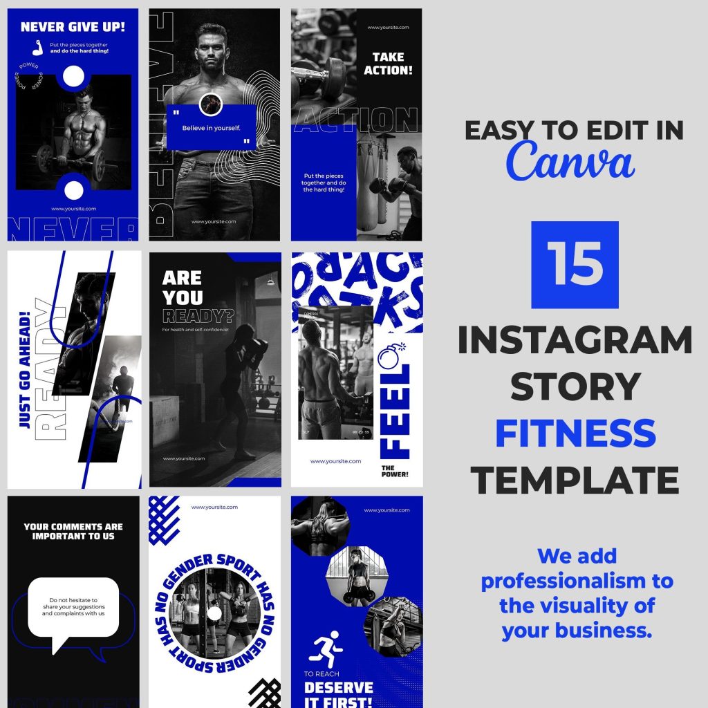 aesthetic instagram story template for boys gym motivational Instagram story template for men with fitness photos and bold quotes