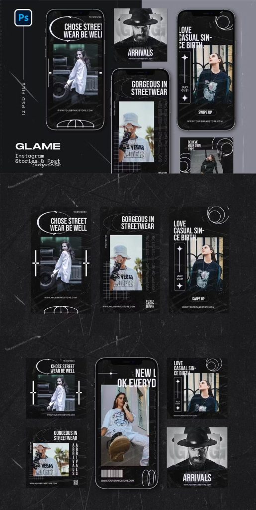 aesthetic instagram story template for boys streetwear Instagram story template for boys with sneakers and hoodie graphics