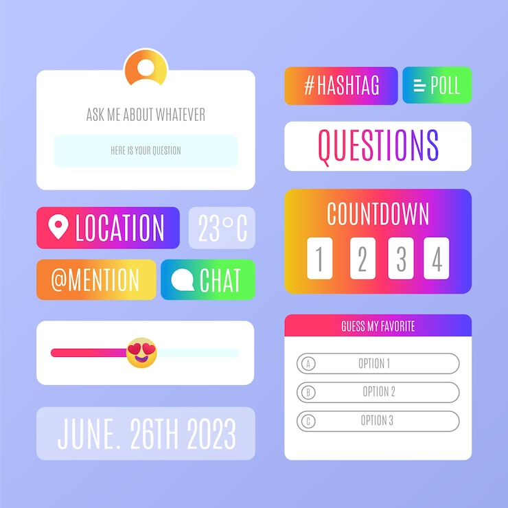 aesthetic instagram story template for brand custom poll sticker Instagram story template with rounded buttons and patterned background