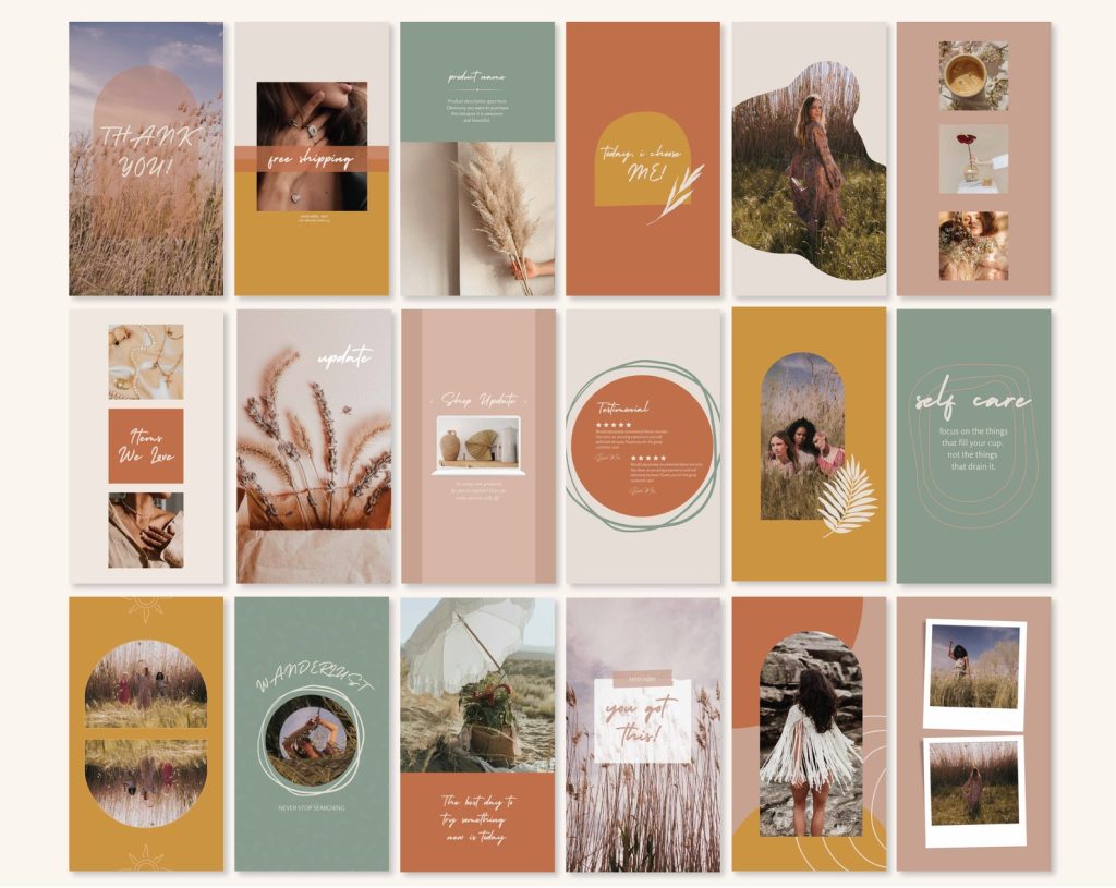 aesthetic instagram story video template bohemian Instagram story video template with floral patterns and earthy tones