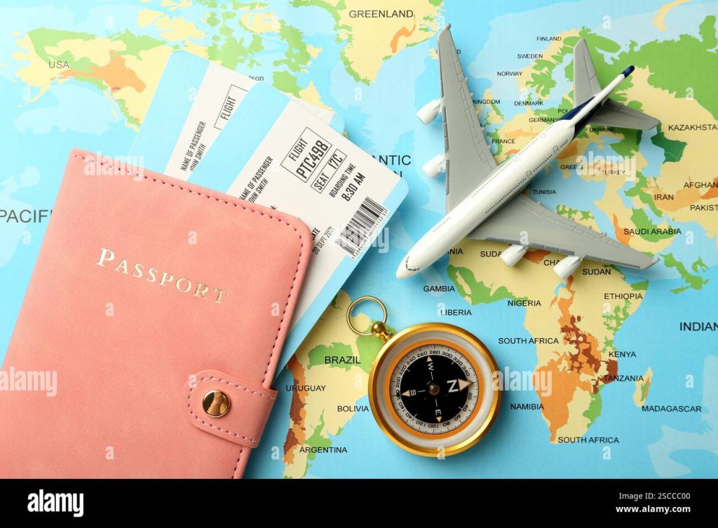 aesthetic lifestyle blogger story aesthetic travel journal flat lay with passport, map, and ticket stubs