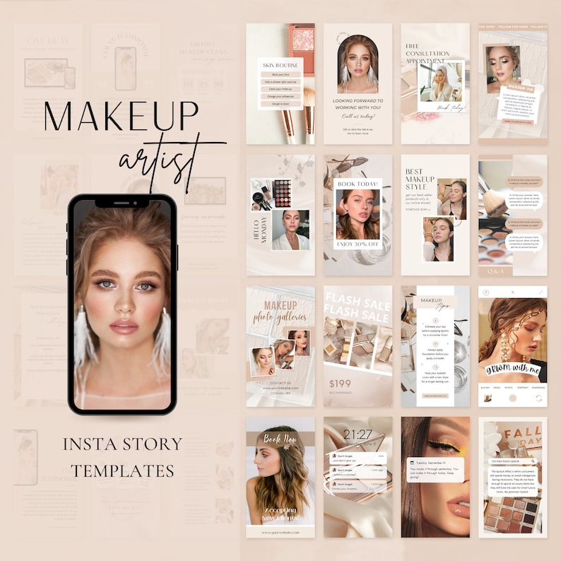 aesthetic makeup artist story template get ready with me Instagram story template makeup artist