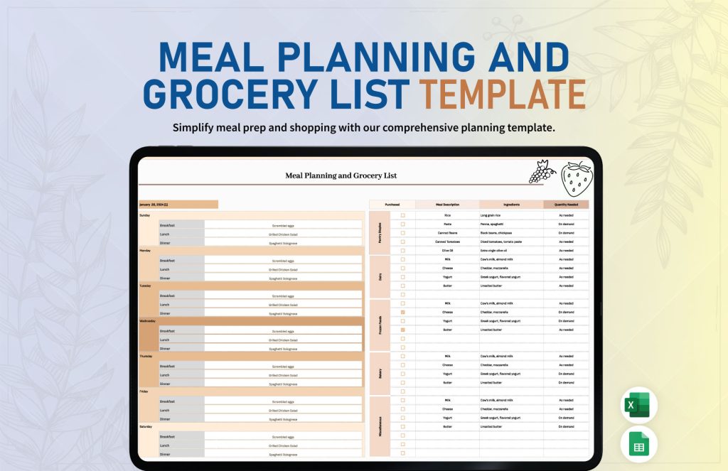 aesthetic monthly planner story template aesthetic meal plan story template with daily slots and grocery list sidebar
