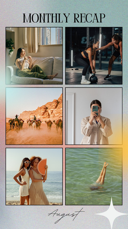 aesthetic monthly recap story Modern grid layout monthly recap story template with dark background and colorful squares