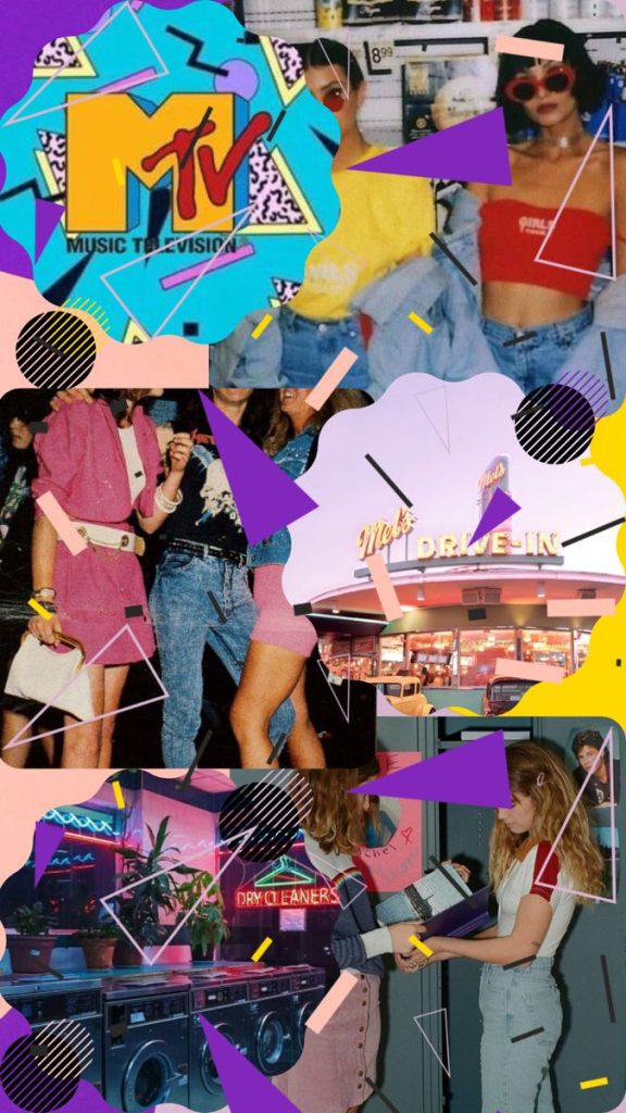 aesthetic moodboard story template retro 80s moodboard Instagram story template with neon colors and cassette tape