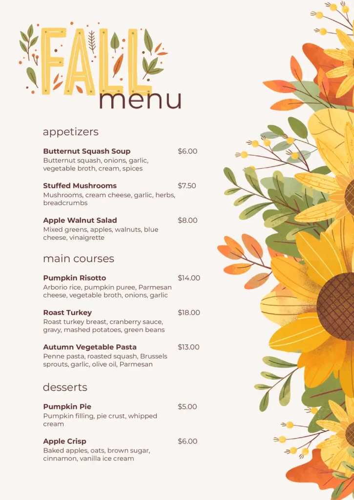 aesthetic new menu story template seasonal menu story template Instagram summer fall grid illustration