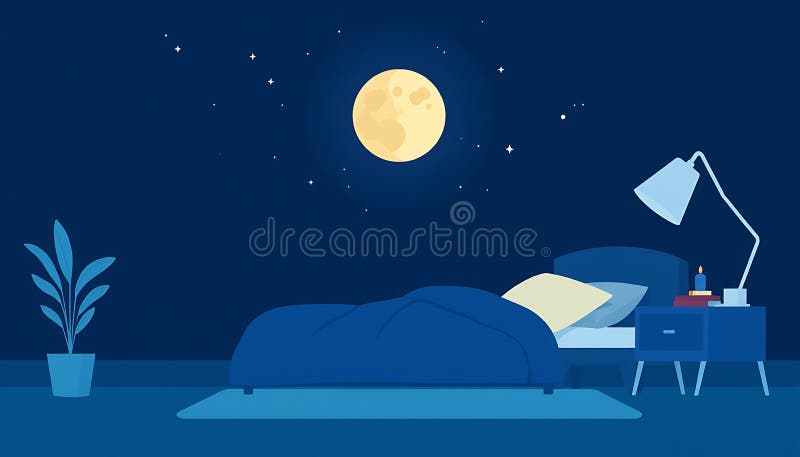 aesthetic night routine story moon phases illustration next to a cozy bed