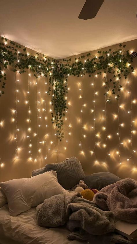 aesthetic night routine story string lights and candles on nightstand aesthetic