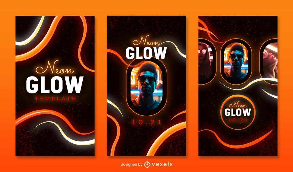 aesthetic reel story template neon glow instagram reel story template with bright borders