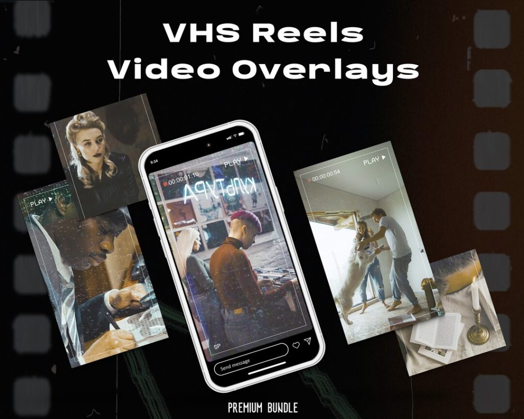 aesthetic reel story template retro vhs reel story template with glitch effect overlay