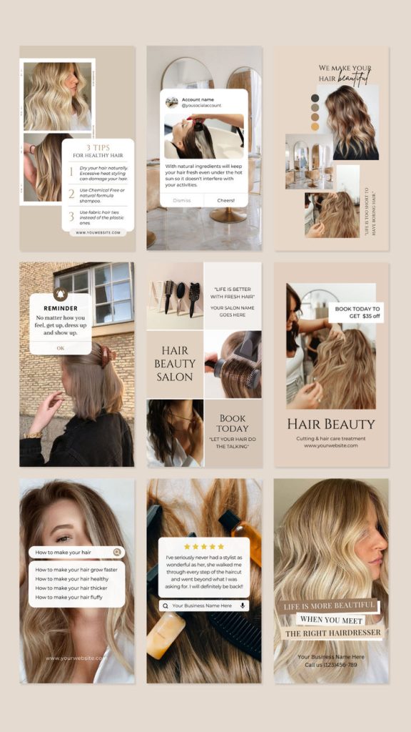 aesthetic salon story template salon gallery grid multiple photos Instagram story template aesthetic
