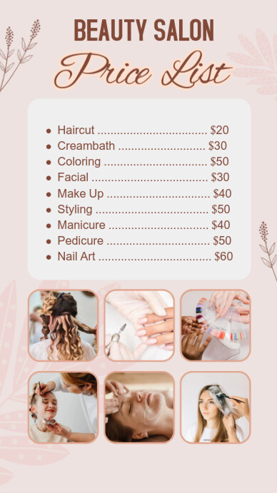aesthetic salon story template salon pricing guide list Instagram story template aesthetic
