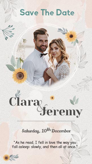aesthetic save the date story romantic save the date Instagram story with floral frame and couple photo