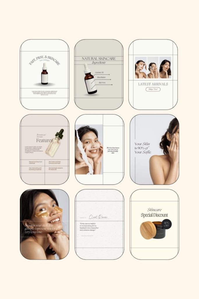 aesthetic skincare story template skincare quiz interactive Instagram story template multiple choice