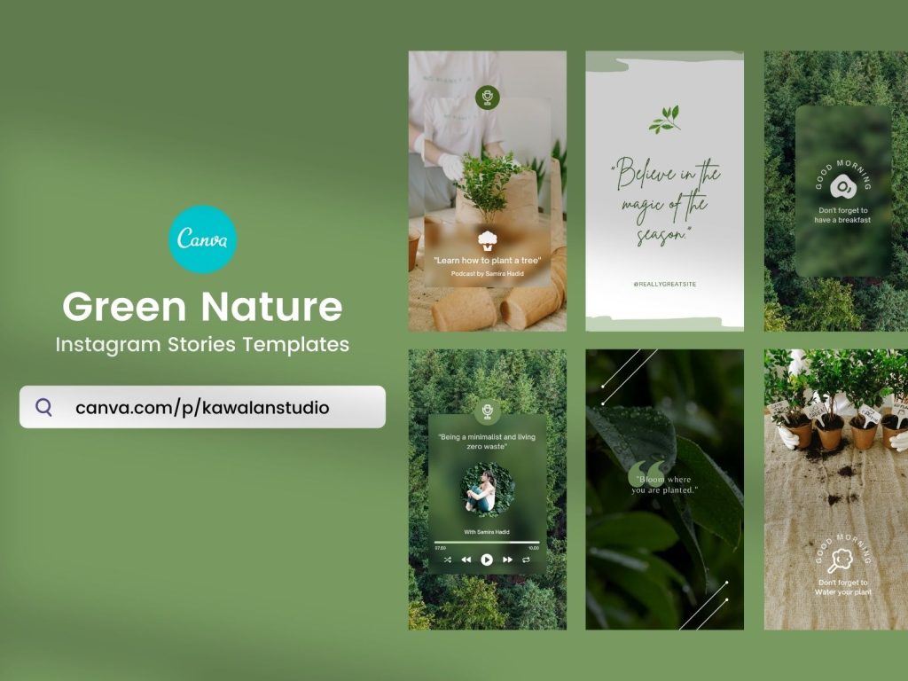aesthetic story template for canva botanical canva story template green leaves