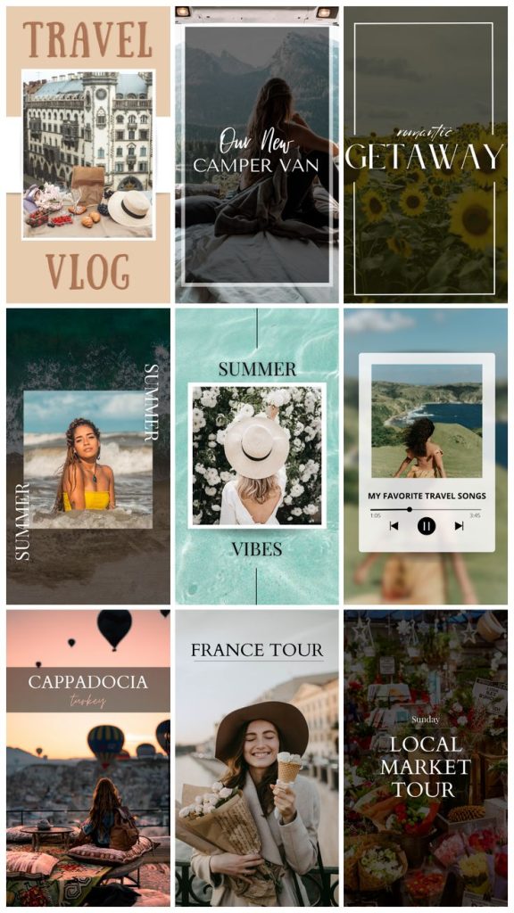 aesthetic travel instagram story template aesthetic travel story template destination highlight reel multiple photos grid