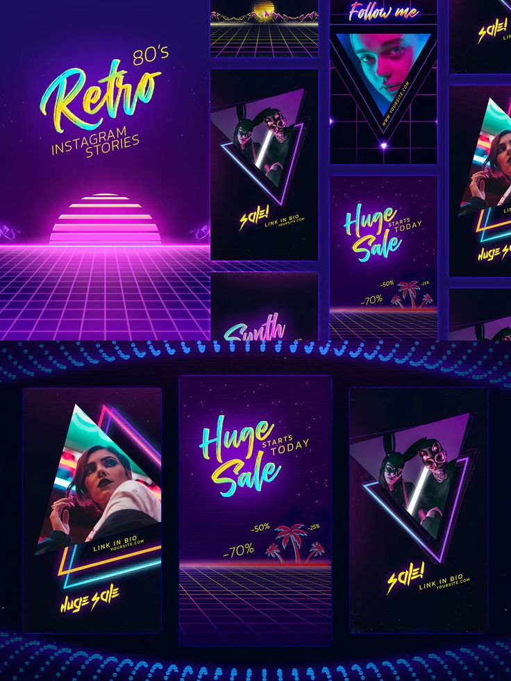 aesthetic vintage instagram story template 80s neon synthwave Instagram story template