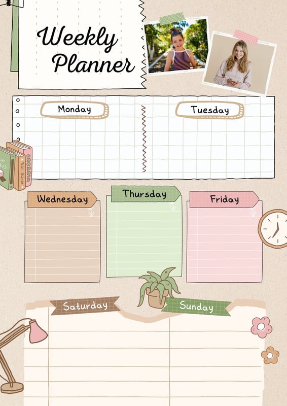 aesthetic weekly planner story template earthy terracotta beige weekly planner story template with circular layout